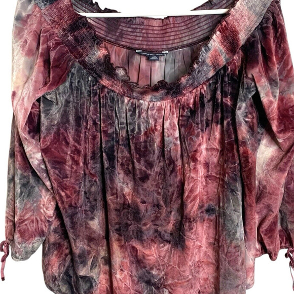 AE Outfitters Y2K Top Women's Large Off-Shoulder Watercolor Rock Concert Velvet - Picture 2 of 7